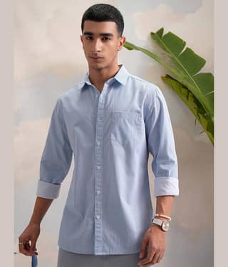 Highlander 100% Cotton Slim Fit Printed Full Sleeves Men's Casual Shirt - Blue ( Pack of 1 )
