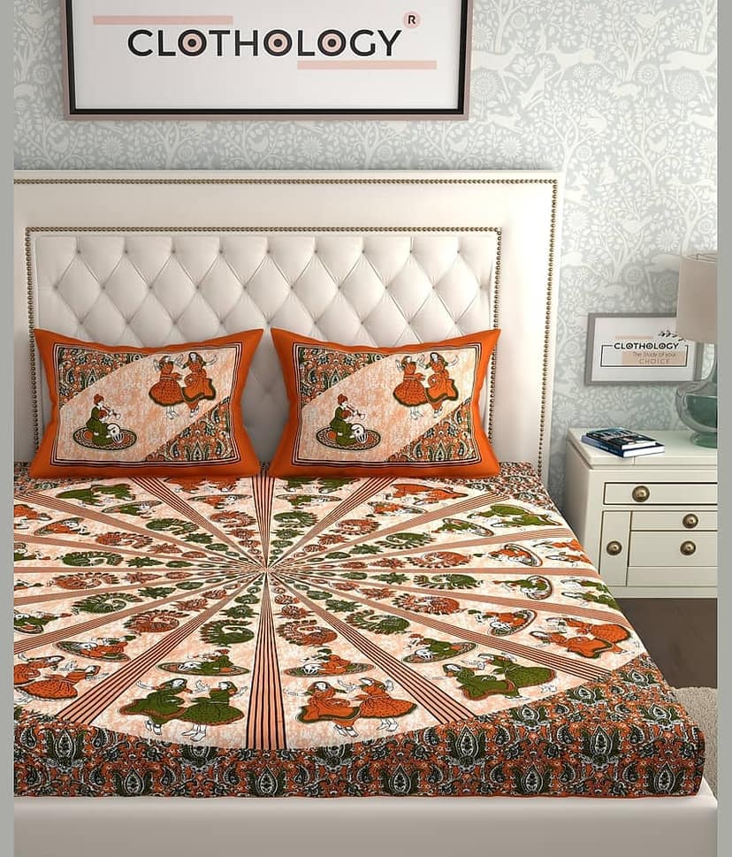 ABHACLOTHO Cotton 1 Double Bedsheet with 2 Pillow Covers ( Brown ) view 2