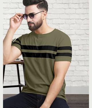 AOOSH Cotton Blend Regular Fit Colorblock Half Sleeves Men's Round T-Shirt - Black ( Pack of 1 )
