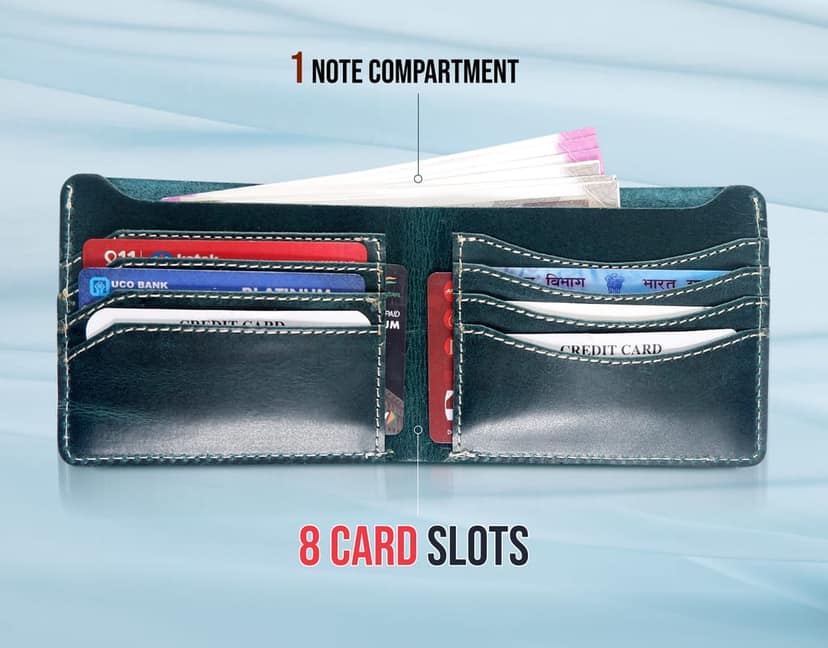 Vital King Men Trendy Green Genuine Leather RFID Wallet (8 Card Slots) view 4