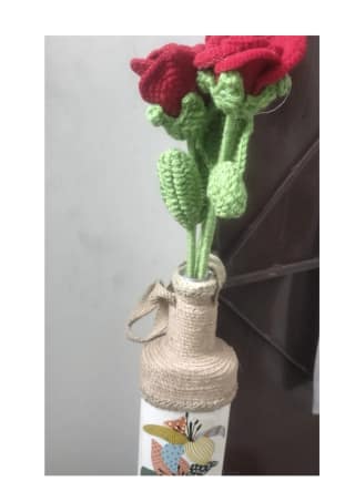 Crochet red rose vase