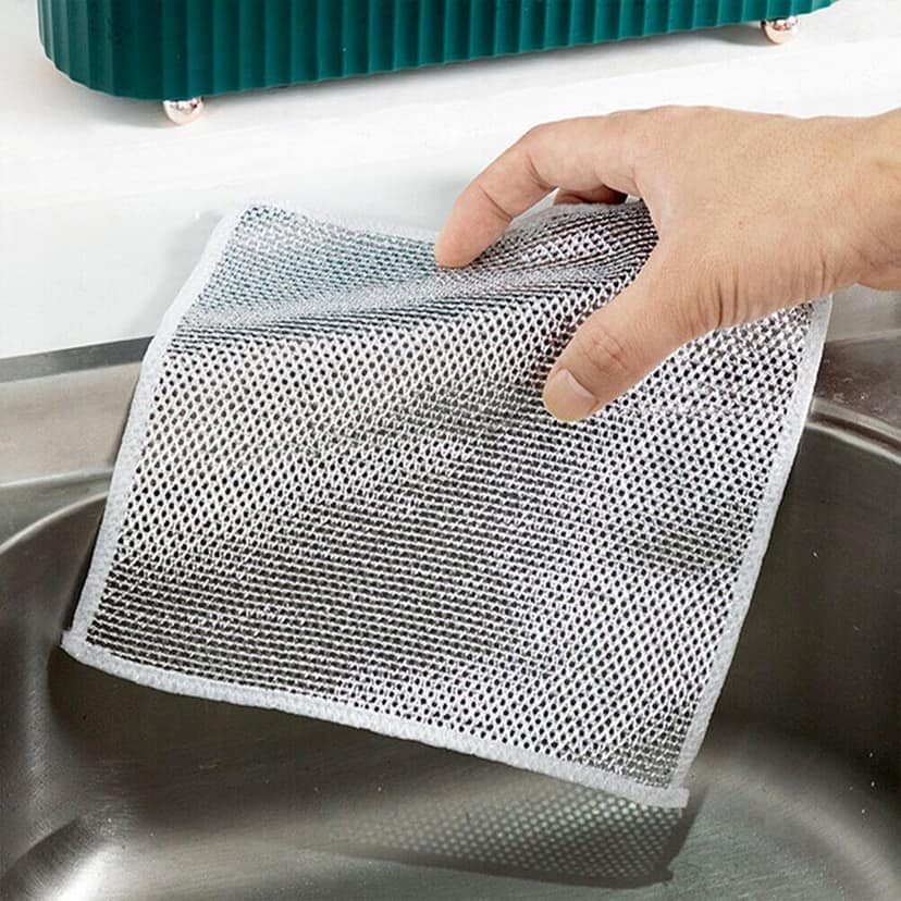 DHRUVINSRI Double-Sided Multipurpose Microfiber Cloths, Stainless Steel Scrubber, Non-Scratch Wire Cloth, (5 Pc / 20 x 20 Cm each pc) view 2