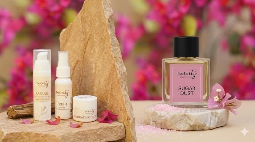 Rareity Rakhi Gift Hamper for Brother and Sister | Skin Care & Sugar Dust Perfume Combo | Body Mist, Rice Water Face Wash, Hydrating Face Cream with Sugar Dust Eau De Parfum | Get any 2 Hand Crochet Rakhi Free view 5