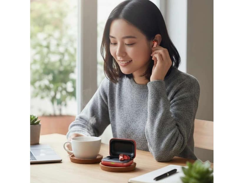 OlivLife ZEN True Wireless Earbuds, Bluetooth 6.0 in-Ear Headphones with ENC Mic, 14H Playtime, Deep Bass, Premium Sound, Type-C Fast Charging Case - Red view 4