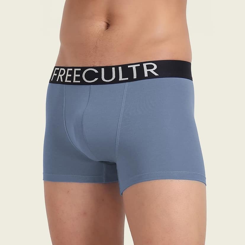 Freecultr Men's Underwear Organic Cotton (Ultrasoft Waistband) Premium Snug-Fit Trunk Pack of 1-Shadow Blue view 2