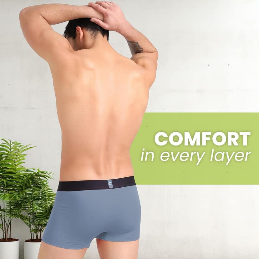 Freecultr Men's Underwear Organic Cotton (Ultrasoft Waistband) Premium Snug-Fit Trunk Pack of 1-Shadow Blue view 3
