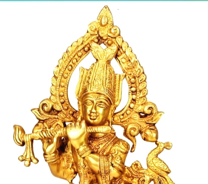 Brass Krishna Religious Idol Figurine Handcrafted Hindu God Sculpture Statue Murti Gift Pooja Home Décor Size-13 Inches Maximalist Spirituality view 2
