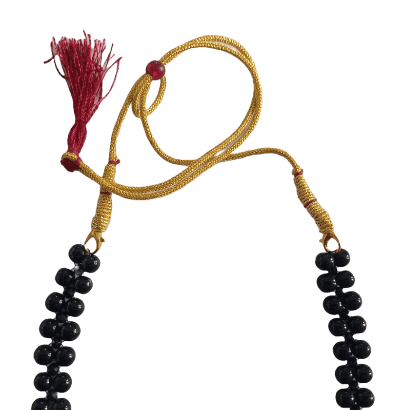 Black Stone Beads Necklace with Golden Beads and Pendant view 2