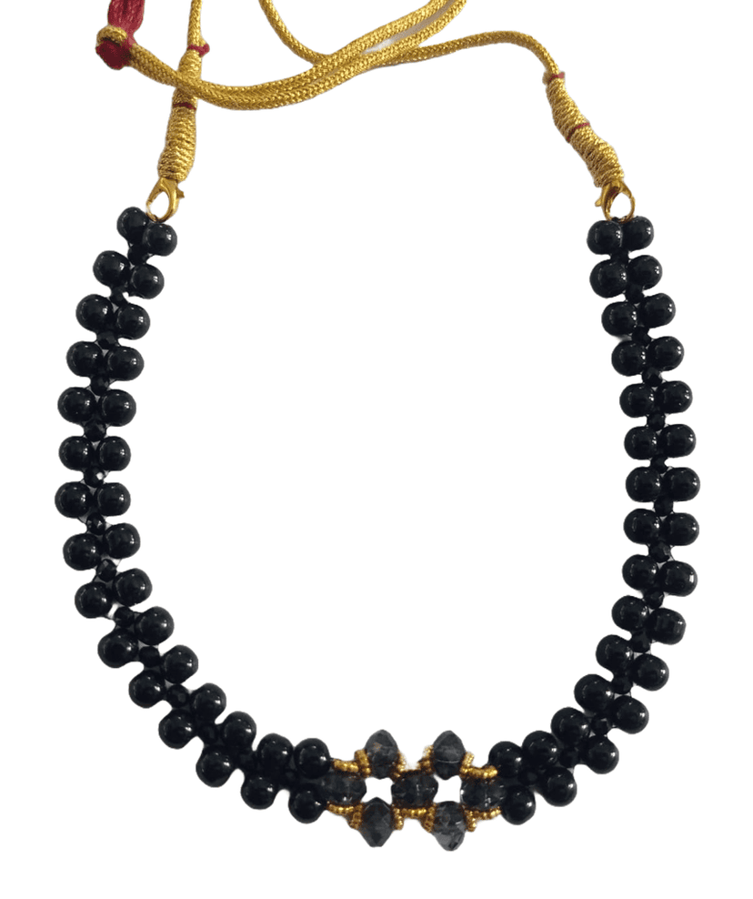 Black Stone Beads Necklace with Golden Beads and Pendant view 4