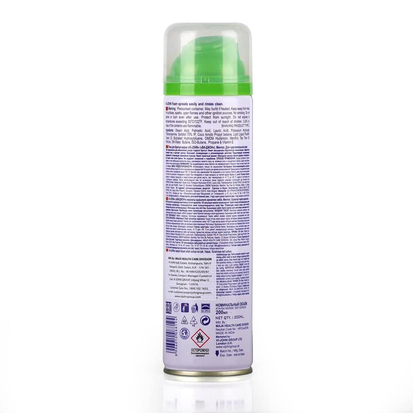 VI-JOHN Classic Menthol Shave Foam For Sensitive Skin With Tea Tree Oil & Vitamin E 200 GMs (400 GMs) view 6