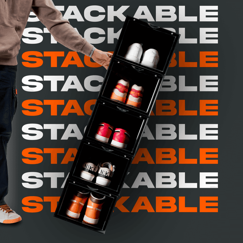 SNEAKARE Shoe Storage Organizer, Set of 1 Black Heavy-Duty Sneaker Box, Stackable Storage Box with Magnetic Closure, Large Storage Box, Fits Size UK14 view 6
