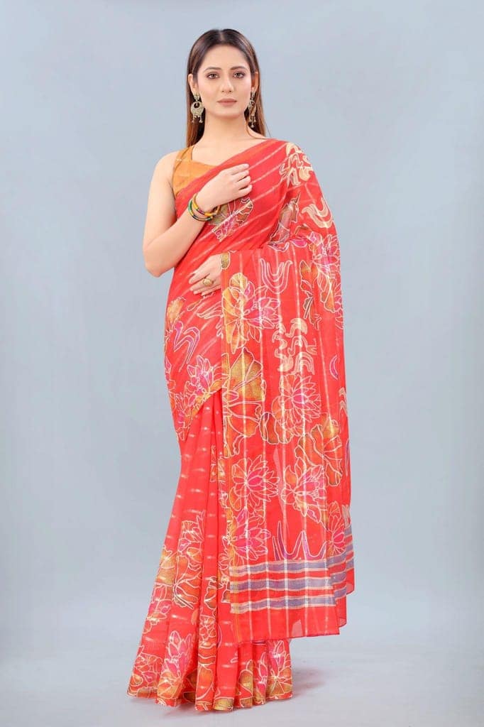Silk Zone Women's Cotton Digital Print Zari Sequin Woven Black Saree