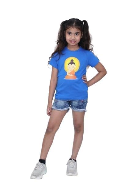 KUCHU Unisex T-Shirt | Buddha Print | 6–7 Years | Cotton Modal Fabric | Soft Feel | Breathable | Digitally Printed | Vibrant Colour Blue view 2