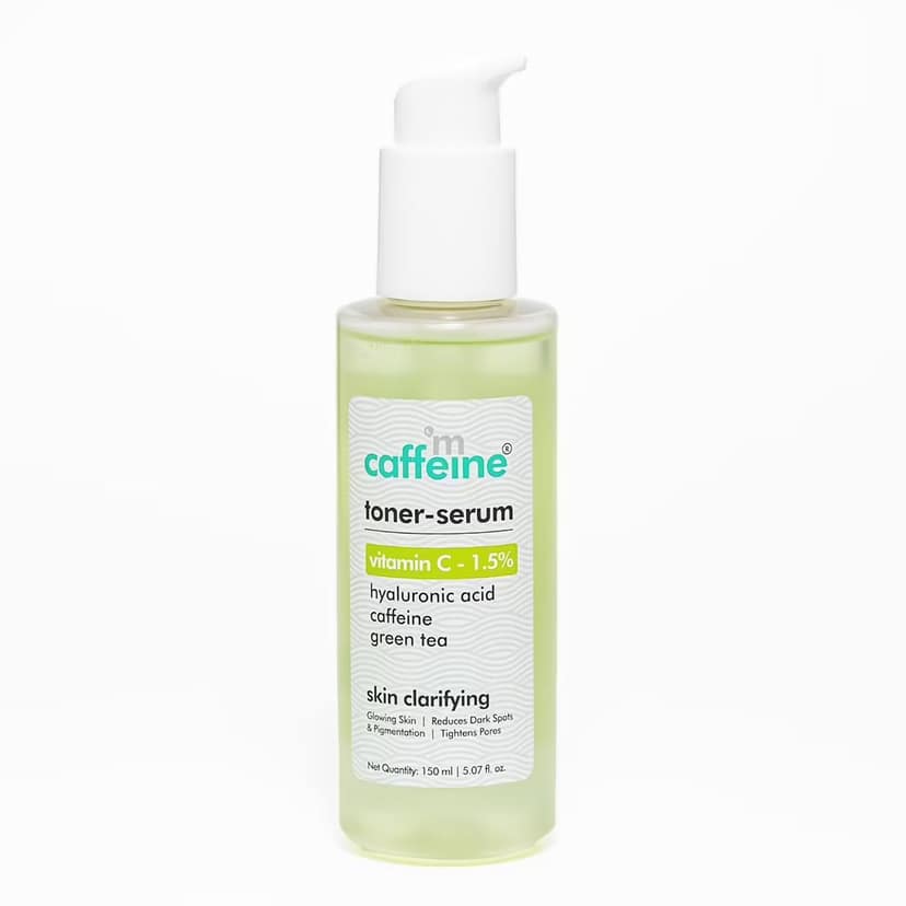 mCaffeine 1.5% Vitamin C 2 In1 Toner-Serum With Green Tea, Hyaluronic Acid For Glowing Skin - Reduces Dark Spots, 150 ml