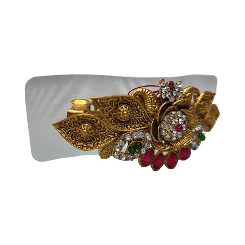 Gold Plated Traditional Indian Hair Clip with Stones for Women view 3