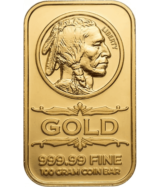 100 Gram American Indian Head & Eagle Shield Design – USA Fantasy Style Gold-Plated Coin Bar