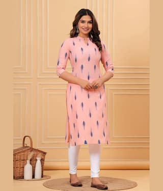GlowWorld Cotton Blend Printed Straight Women's Kurti - Pink ( Pack of 1 )