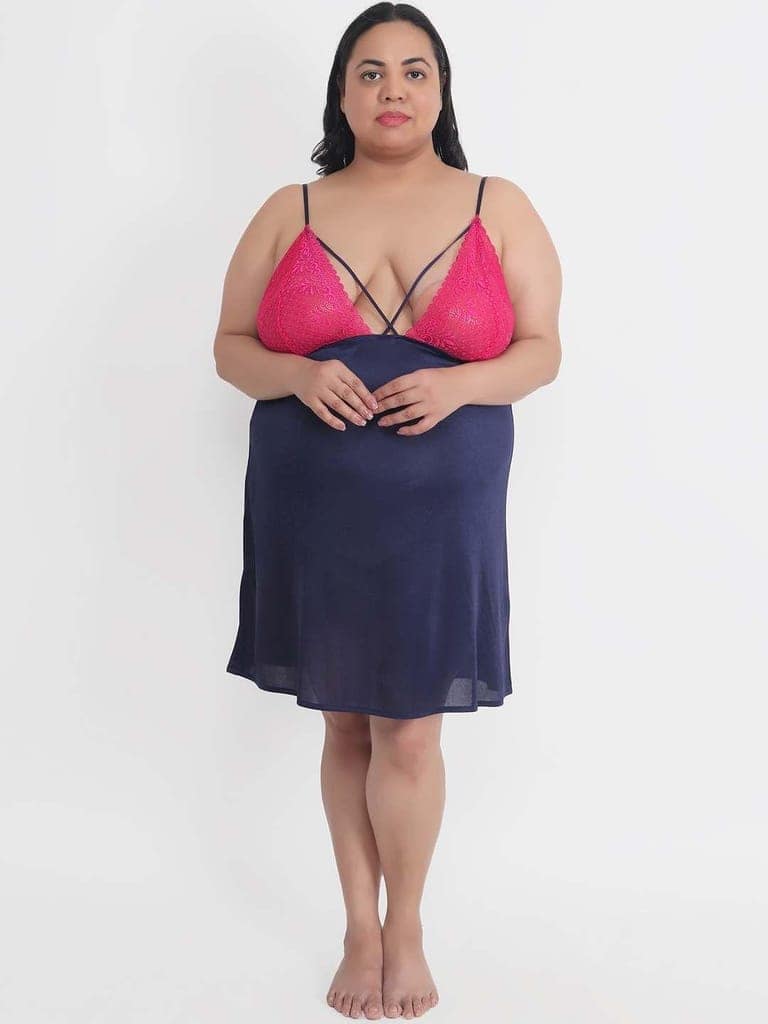 Klamotten Women's Plus Size Sexy Babydoll Dress With Lace for Honeymoon BB39N view 4