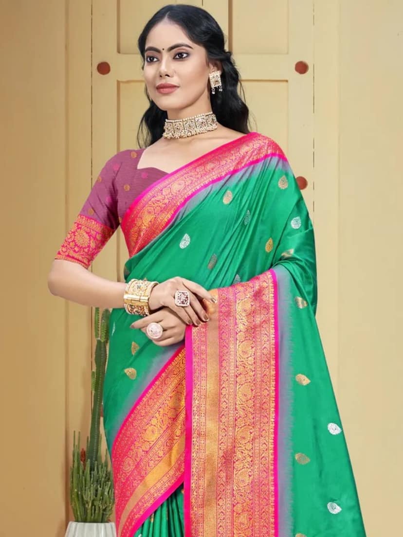Teal Green Silk Saree view 2