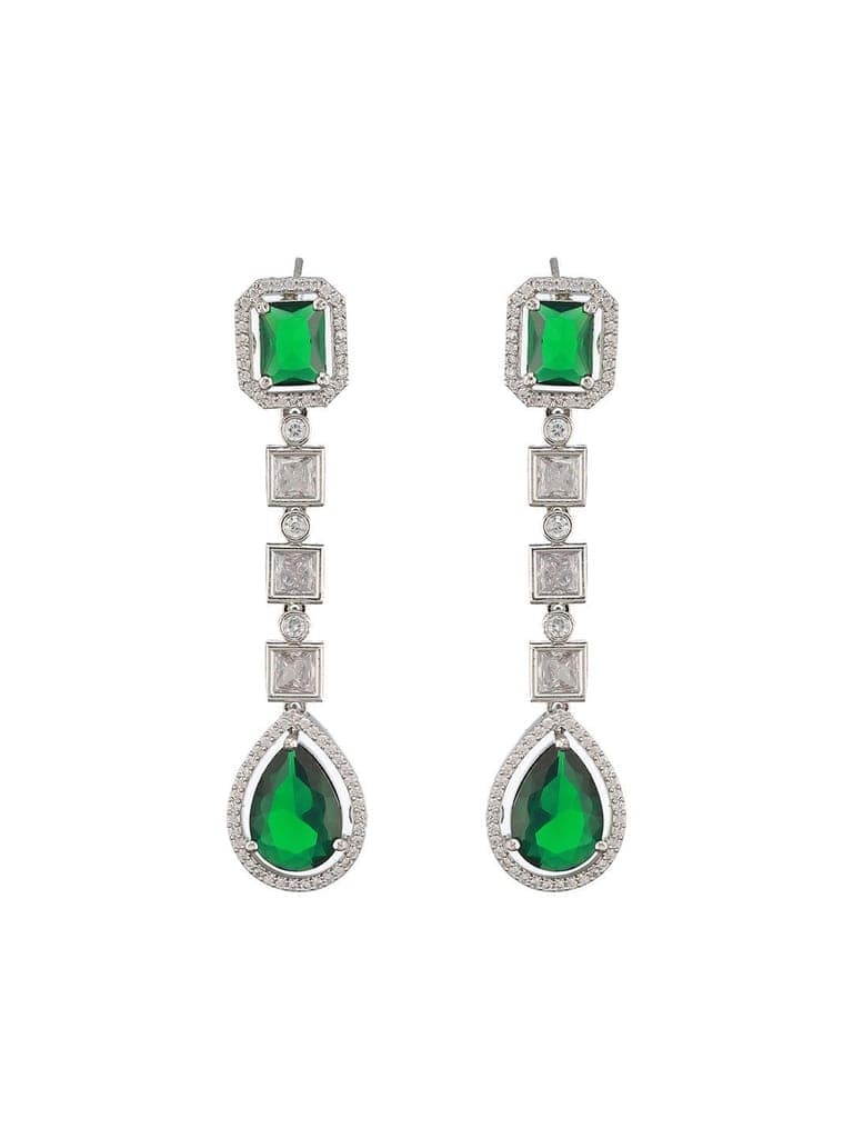 Silver Toned Green Zircon Studded Double Lined Designer Luxe Necklace Jewellery Set view 7