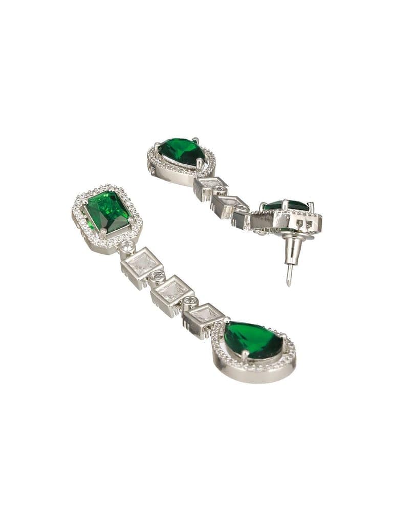 Silver Toned Green Zircon Studded Double Lined Designer Luxe Necklace Jewellery Set view 8