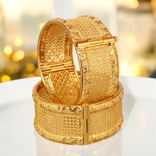 18k One Gram Gold Plated Traditional Designer Pack of 2 Bangle Set For Women