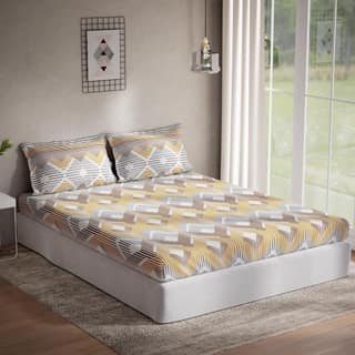 DDECOR - Optima Collection 100% Cotton Geometric Pattern 144TC Queen Bedsheet |224 CM X 254 CM| Brown