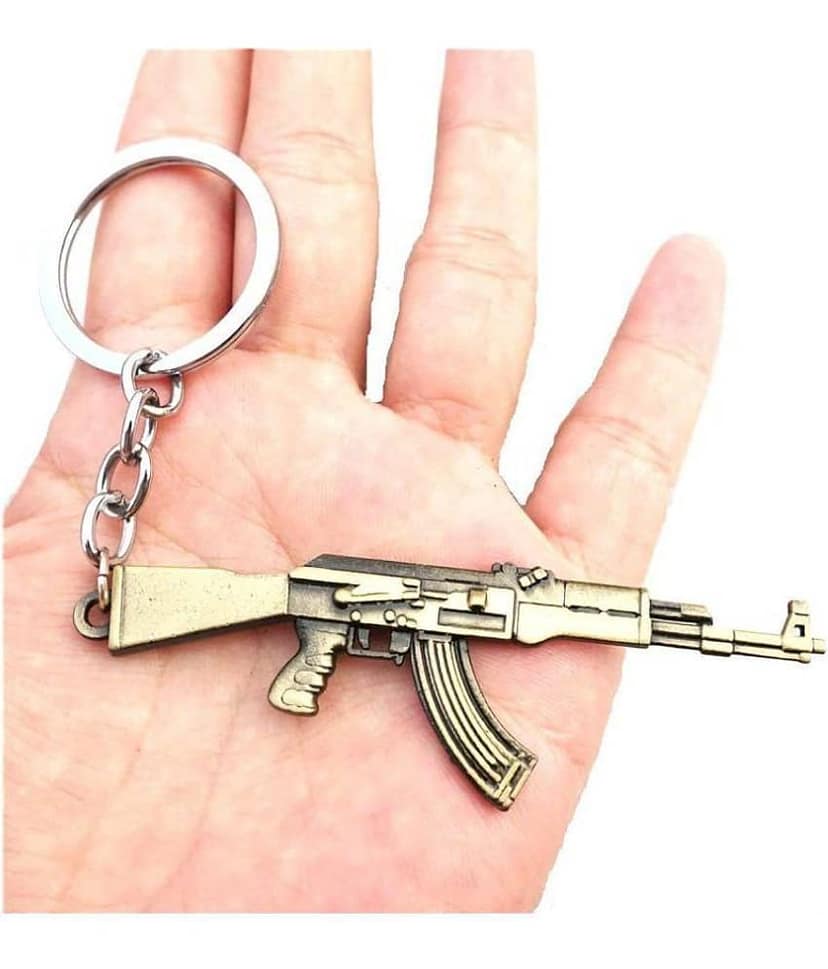 AK 47 Metal Keychain Key Ring for Car & Bike Home Office Keyring