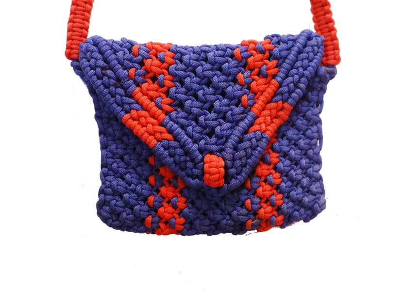 Handmade Macrame Crossbody Bag for Women - Vibrant Purple & Red Braided Mini Purse view 2