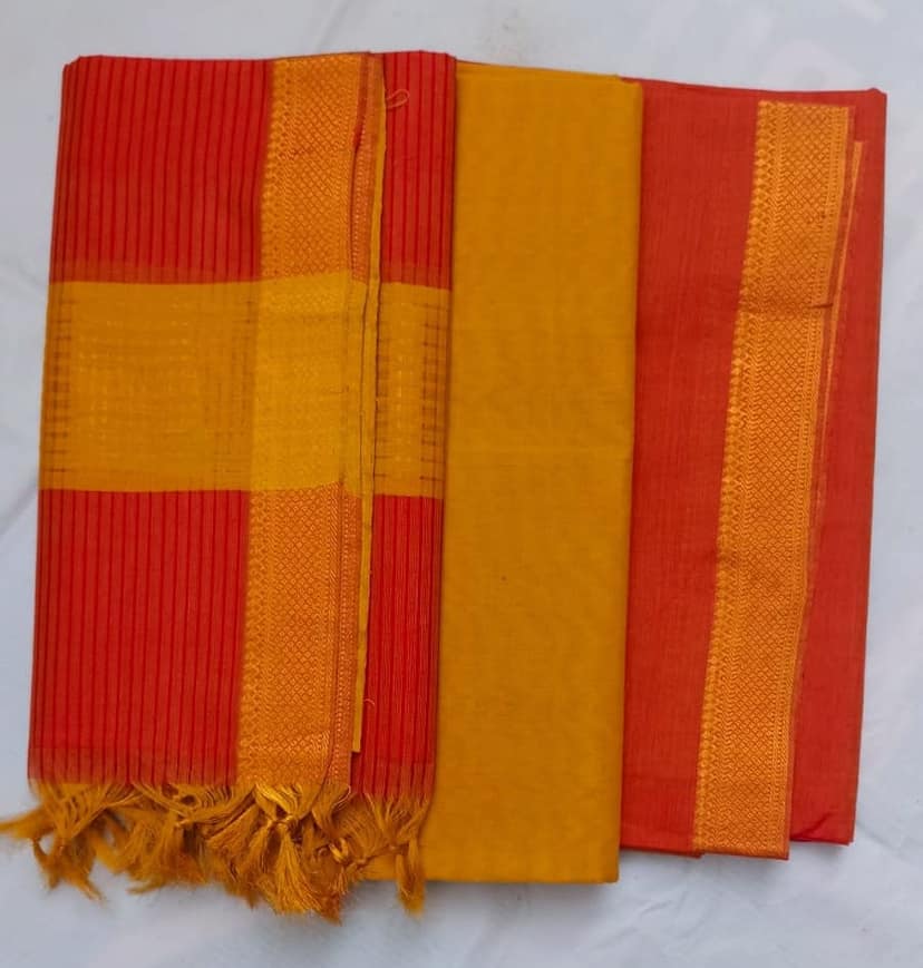 Red and Yellow Cotton Dress with Dupatta view 3