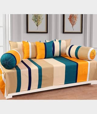 Apala Microfibre Abstract Diwan Set 8 Pcs - yellow