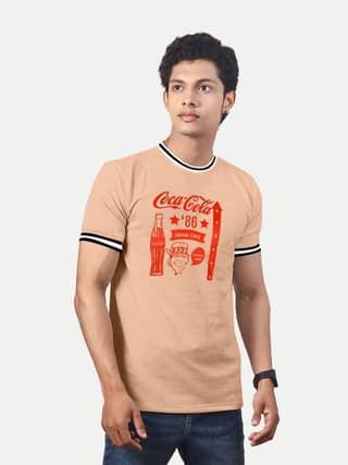 Men Coral Printed Tees Coca Cola Ringer T Shirt