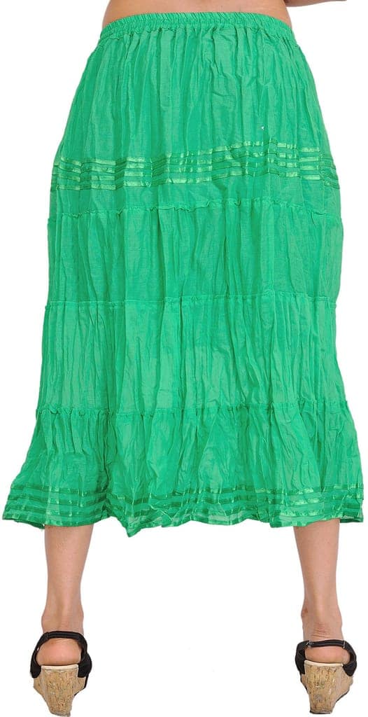 Ming-Green Plain Elastic-Waist Midi Skirt with Lace view 2