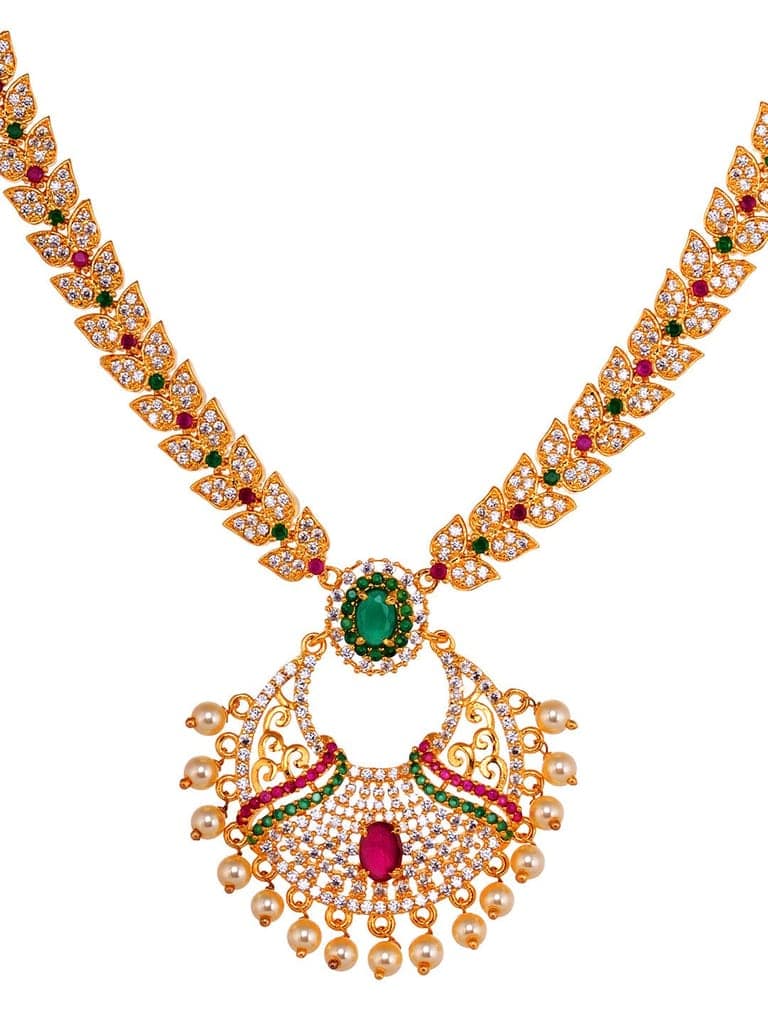 Gold Plated Multi AD & Pearl studded traditional Pandant Earrings Set view 5