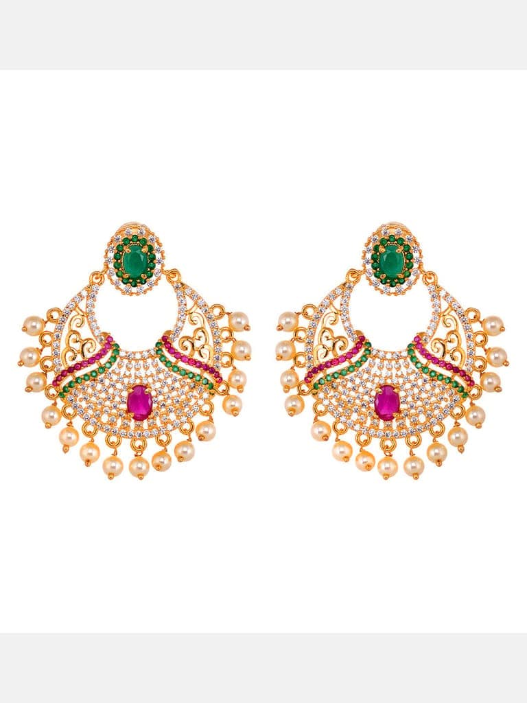 Gold Plated Multi AD & Pearl studded traditional Pandant Earrings Set view 6