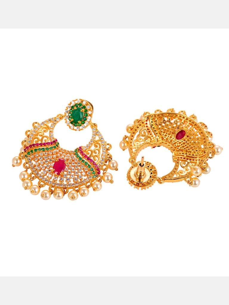 Gold Plated Multi AD & Pearl studded traditional Pandant Earrings Set view 7