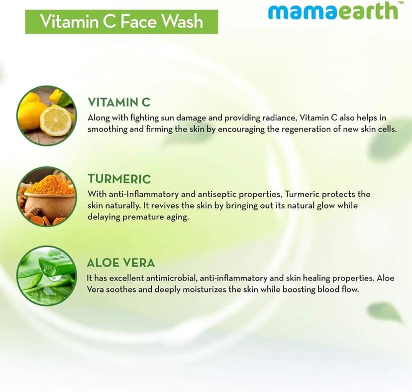 Mamaearth Vit C facewash (100 ml) + Mamaearth Vitamin C Daily Glow Lumi Cream (30 g) + Mamaearth Skin Illuminate Face Serum With Vitamin C & Turmeric (30g) Pack of 3 view 5