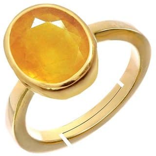 RS Jewellers Certified yellow sapphire 6.12 Carat Panchdhatu Gold Plating Astrological Ring for Men Women