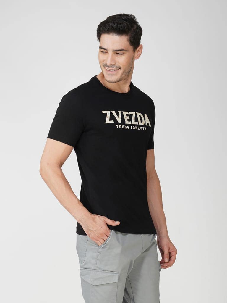Men’s Branded Lightweight Cotton Jersey T-Shirt Black view 3