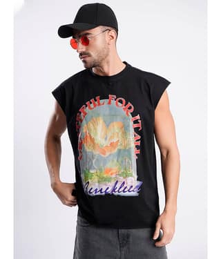 Bene Kleed Men 100% Cotton Oversized Fit Printed T-Shirt ( Black )