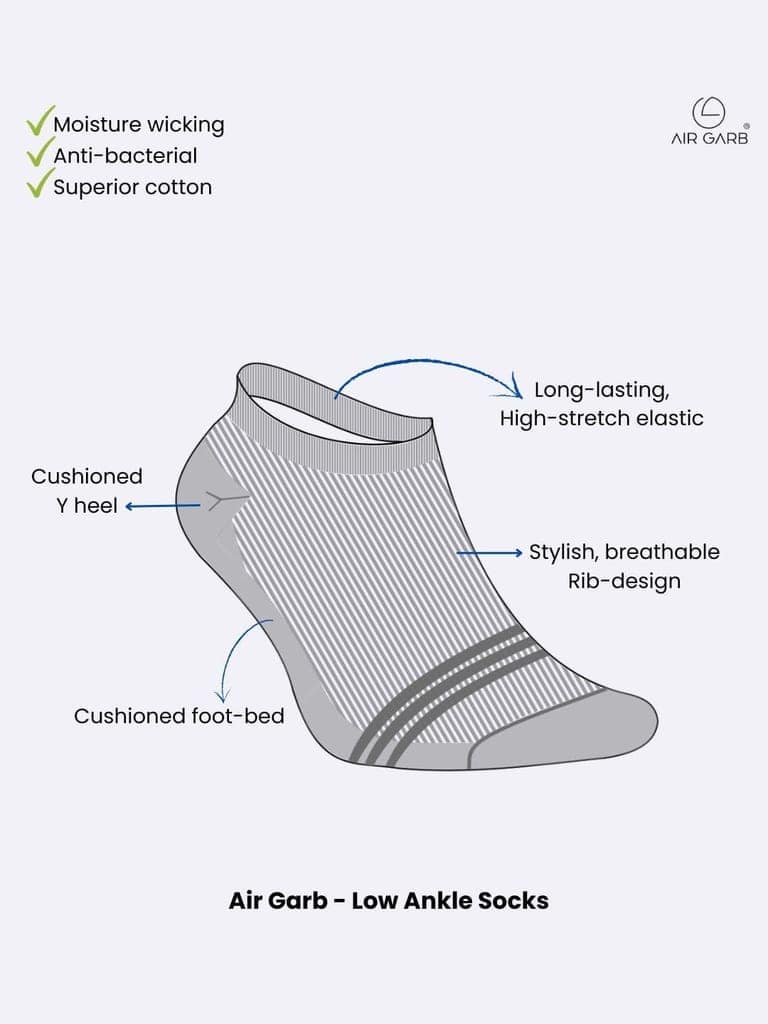 AirGarb Stylish Striped Low Ankle Cotton Socks for Men and Women: Comfortable Cushioning & Breathable Design (Pack of 3) - Andhra Melange view 5