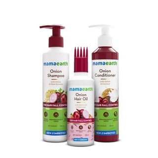 Mamaearth Anti-Hair Fall Spa Kit | Onion Shampoo 250 ml + Conditioner 250 ml + Hair Oil 150 ml | Boosts Growth | Reduces Hair Fall | Softens Hair Mamaearth Anti-Hair Fall Spa Kit | Onion Shampoo 250 ml + Conditioner 250 ml + Hair Oil 150 ml | Boosts Grow