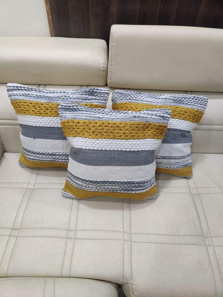 BulkySanta handtufted Cotton Cushion Covers for Sofa, 16 in x 16 in (2, Grey Yellow White)
