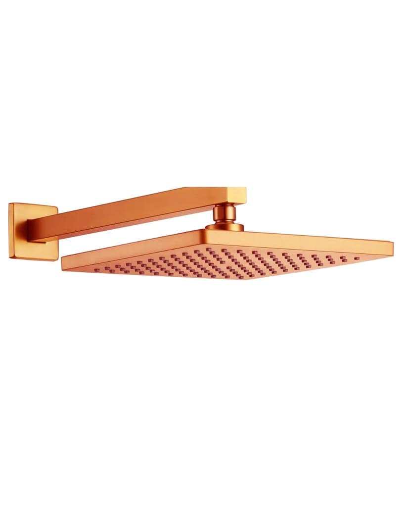 8 Inch Rainfall Square Overhead Shower Rose Gold With Arm (18 Inch)