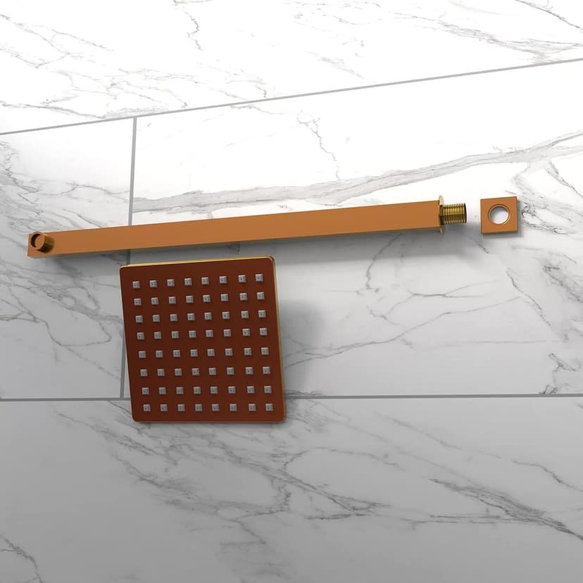 8 Inch Rainfall Square Overhead Shower Rose Gold With Arm (18 Inch) view 2