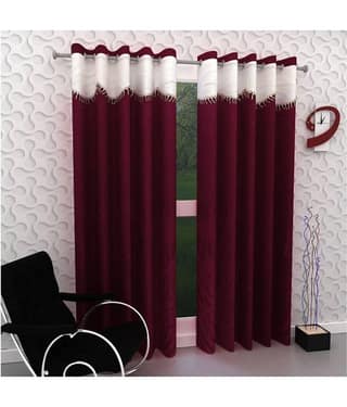 Panipat Textile Hub Floral Semi-Transparent Eyelet Door Curtain 7 ft Pack of 2 -Maroon