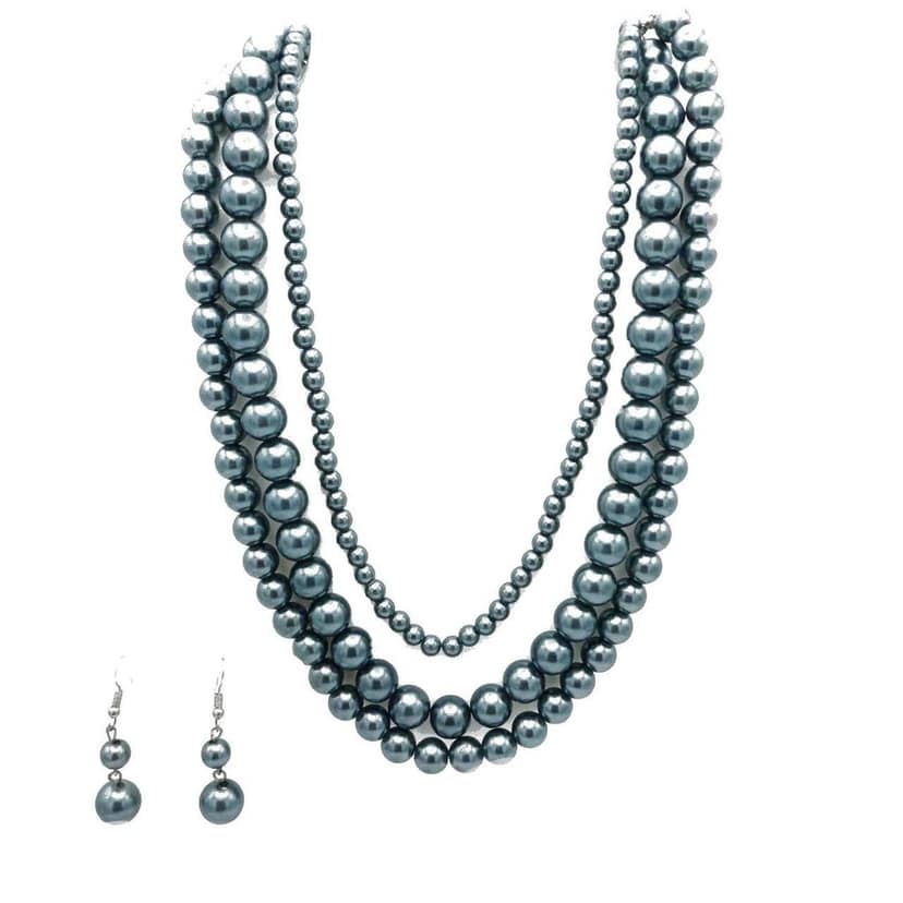 Three Layer Beads Moti Necklace Set for Women