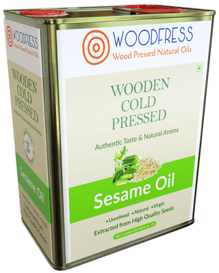 WOODFRESS Pure Cold Pressed Sesame Oil - 3 Litre, Wood Pressed Gingelly Oil, Rich in Omega 6 & 9, Til Oil for Cooking, Woodpress, Metal Tin 3L