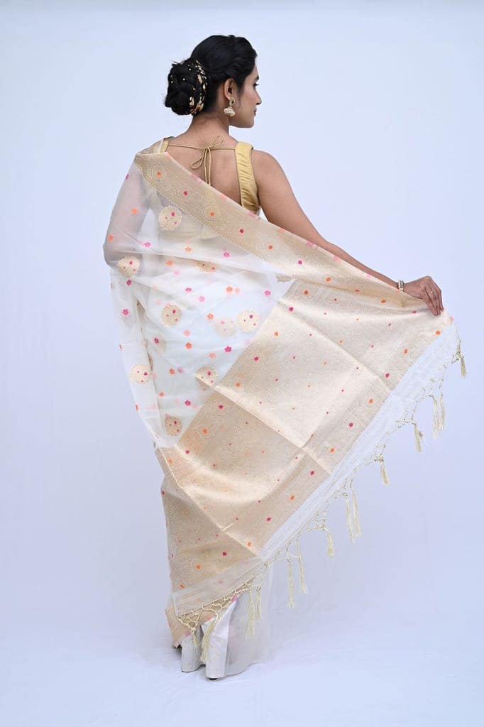 Alluring Off White Organza Saree With Rich Border view 2