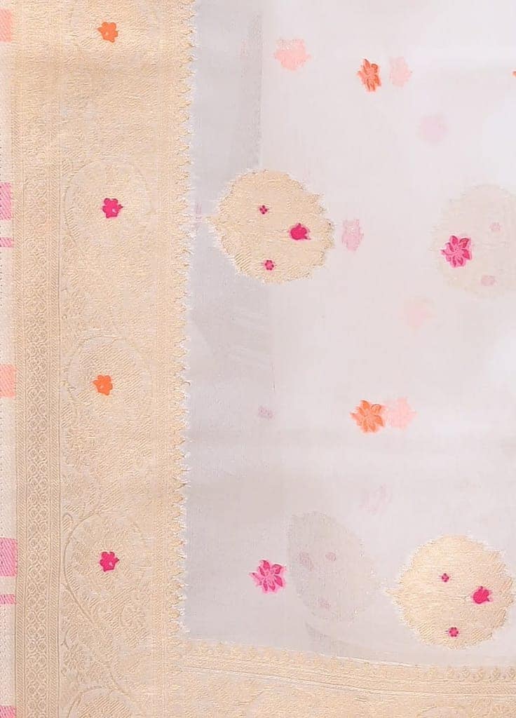 Alluring Off White Organza Saree With Rich Border view 4